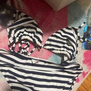 Striped Black and White Bikini Set small